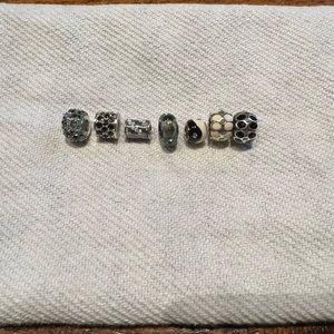 Set of black, white and silver charms, fits Pandora